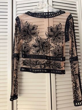 For Love & Lemons Black Embroidered Sheer Long-Sleeve Top on Nude